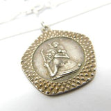 Sterling Silver Textured St Christopher Pendant Necklace Mid-Century c1950