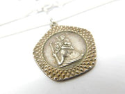 Sterling Silver Textured St Christopher Pendant Necklace Mid-Century c1950