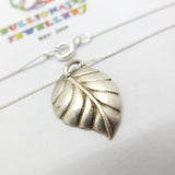 Sterling Silver Leaf Pendant Necklace Vintage c1970