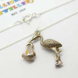 Sterling Silver Articulate Birth Stork Pendant Necklace Vintage c1970
