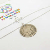 Sterling Silver Canadian Queen Victoria 2 Cents Coin Pendant Necklace Vintage 18