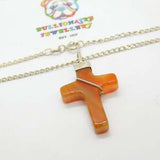 Sterling Silver Red Agate Cross Pendant Necklace Vintage c1970