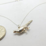 Sterling Silver Pheasant Statuette Pendant Necklace Vintage c1970