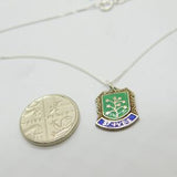 Sterling Silver Enamelled St Ives Travel Shield Pendant Necklace Vintage c1970