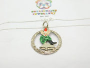 Sterling Silver Coloured Enamel Elf on a Mushroom Cut Out Pendant Necklace Vinta