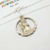 Sterling Silver St Christopher Cut Out Pendant Necklace Mid-Century c1950
