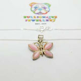 Sterling Silver & Pink Glass Butterfly Pendant Necklace Vintage c1970