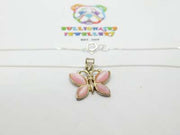 Sterling Silver & Pink Glass Butterfly Pendant Necklace Vintage c1970