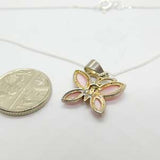 Sterling Silver & Pink Glass Butterfly Pendant Necklace Vintage c1970