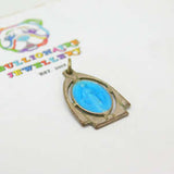 Sterling Silver Blue Enamelled Catholic Virgin Mary Charm Pendant Mid-Century c1