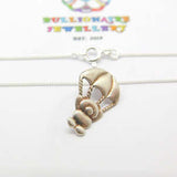 Sterling Silver Teddy Bear in Parachute Christening Gift Pendant Necklace Vintag