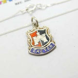 Sterling Silver & Enamel Exeter Shield Pendant Necklace Vintage c1960