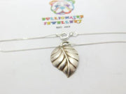 Sterling Silver Leaf Pendant Necklace Vintage c1970