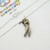 Sterling Silver Traditional Golfer Pendant Necklace Vintage c1970