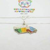 Sterling Silver & Enamel Map Of Canada Pendant Necklace Vintage c1960
