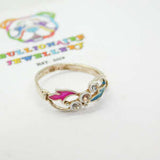 Sterling Silver Swirl Coloured Enamel and Diamond Paste Ring Vintage c1970