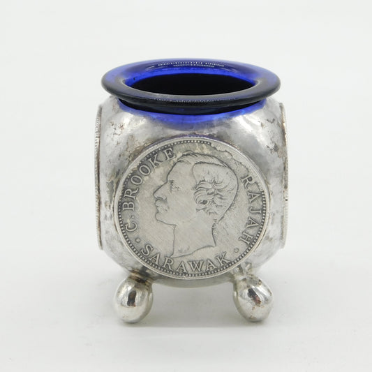 20th Centruy Chinese Sterling Silver Sarawak Coin Set Salt Cellar Antique 1906