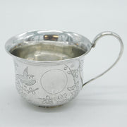 20th Century Chinese Sterling Silver Bird Pattern Christening Mug Antique c1910