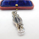 Sterling Silver & Cabochon Onyx Celtic Form Brooch Pin Vintage c1970