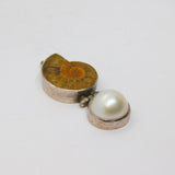Sterling Silver Ammonite & Pearl Cabochon Hinged Charm Pendant Vintage c1970