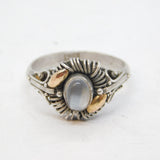 Sterling Silver, Gold & Cabochon Moonstone Dress Ring Vintage c1960