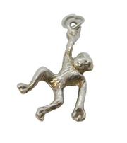 Sterling Silver Hanging Monkey Charm Pendant Vintage c1970s