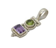 Sterling Silver, Peridot & Amethyst Set Drop Charm Pendant Vintage c1970s