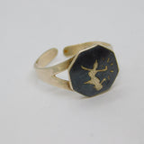 Sterling Silver Niello Enamel Adjustable Dress Ring Vintage c1940 Size O