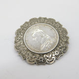 Queen Victoria Sterling Silver Shilling Coin Fob Pendant Antique 1887 Jubilee