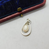 Sterling Silver Mother of Pearl Teardrop Charm Pendant Vintage c1970
