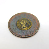 Queen Victoria Bi-Metallic One Penny Model Coin Antique 1844
