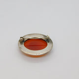 Sterling Silver Cabochon Carnelian Agate Oval Brooch Pin Modern 1995 Birmingham