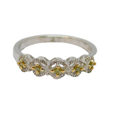 Sterling Silver & Gold Yellow & White Diamond Band Ring Vintage c1990 Size P 1/2