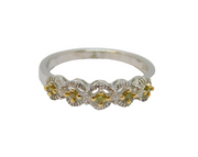 Sterling Silver & Gold Yellow & White Diamond Band Ring Vintage c1990 Size P 1/2