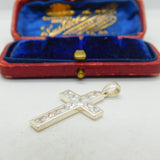 Sterling Silver Cross With Baguette Cut CZ Stones Charm Pendant Vintage c1970