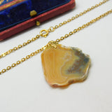 Gold Plated & Quartz Specimen Set Drop Pendant Vintage c1980 24" Length