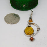 Sterling Silver Baltic Amber Swirl Charm Pendant Vintage c1970