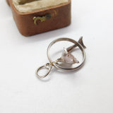 Sterling Silver Circus Dolphin Jumping Through Hoop Charm Pendant Vintage c1970