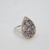 Sterling Silver 7 Amethyst & Spinel Ornate Pear Dress Ring Modern c1990 Size O