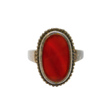 Sterling Silver Oval Carnelian Agate Beaded Edge Ring Vintage c1970 Size Q 1/2