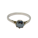 Sterling Silver Faceted Black Onyx Agate Solitaire Ring Vintage c1970 Size N