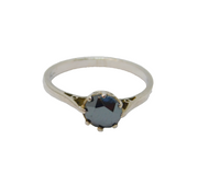 Sterling Silver Faceted Black Onyx Agate Solitaire Ring Vintage c1970 Size N
