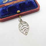 Sterling Silver Veined Leaf Charm Pendant Vintage c1970