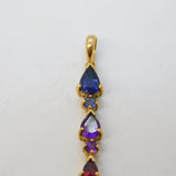 9ct Yellow Gold, Multi-Colour Stone Set Drop Pendant Vintage c1980