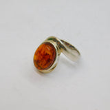 Sterling Silver Oval Baltic Amber Swirl Front Band Ring Modern c2000 Size P 1/2