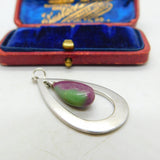Sterling Silver Dangle Green and Purple Quartz Charm Pendant Vintage c1970