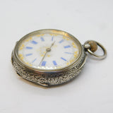 19th Century Swiss .935 Silver & Enamel Ladies Pocket Watch Antique c1880s