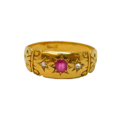 Victorian 18ct Yellow Gold, Ruby & Diamond Gypsy Ring Antique c1880s