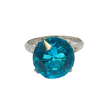 Sterling Silver Teal Blue Crystal Cocktail Band Ring Vintage c2000 Size Q