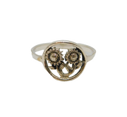 Sterling Silver Two Encircled Sunflowers Dress Ring Vintage c1970 Size N